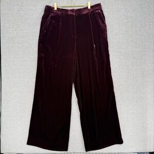 LOFT‎ Pants Womens 12 Velvet Wide Leg Trousers Burgundy Wine Dressy Slacks Lined